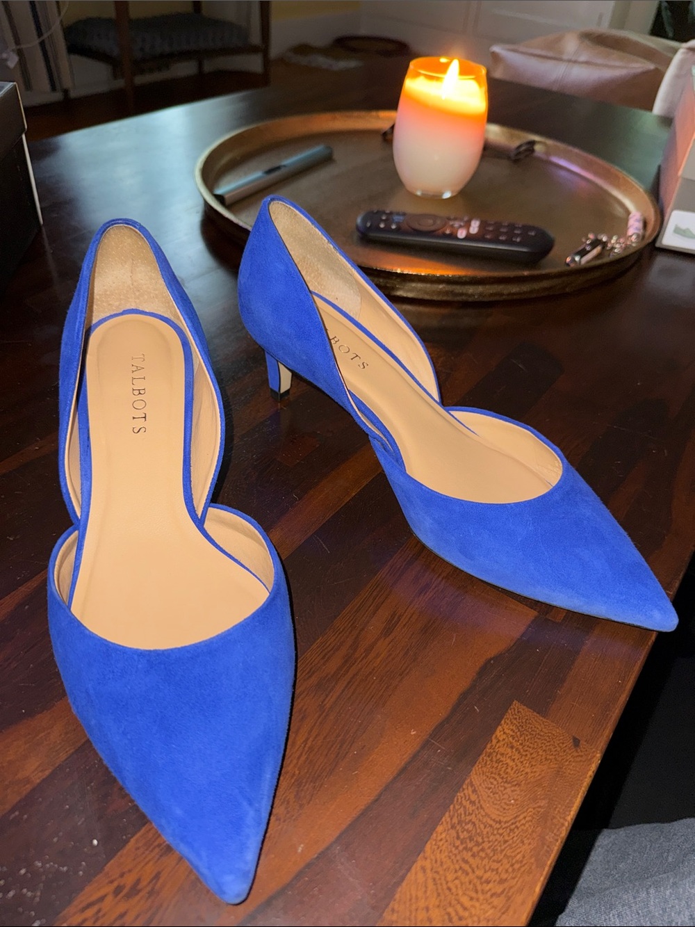 Talbots Electric Blue Suede Pointed-Toe Kitten Heels